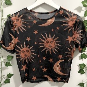 Mesh Top with Moon and Sun design
